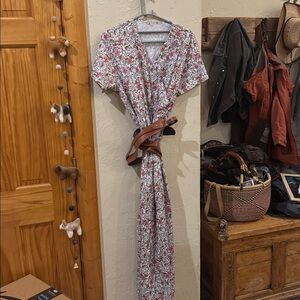 Floral Maxi Dress with Brown Belt